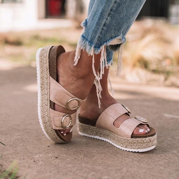 Adjustable Nude Croc Double Buckle Espadrille - Picture 2 of 8